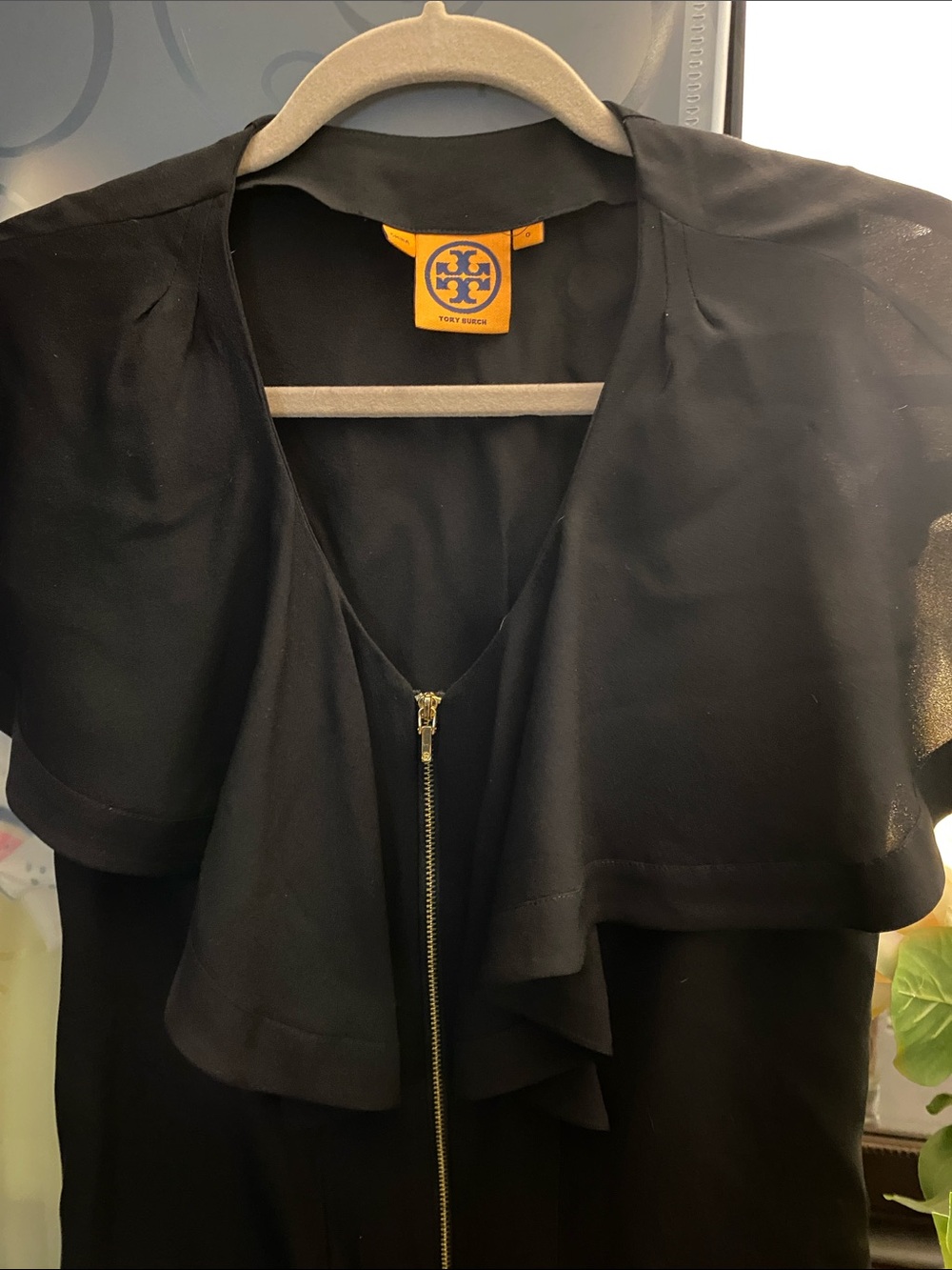 Tory Burch Black Zip-Front Ruffle Blouse